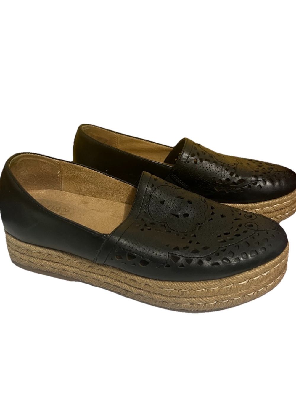 Women’s Naturalizer Black Leather Espadrille Platform Loafers 8 Wide